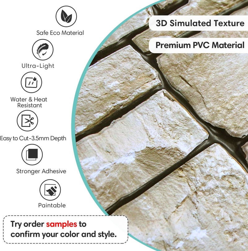 Commomy 12 pcs Faux Stone 3D Wall Panels Peel and Stick - 22.8" x 11.8" Thin & UrltraLight Stone Textured Wall Panel for Interior Tile Kitchen, Bedroom,Living Room,TV Background,RV - Image 3